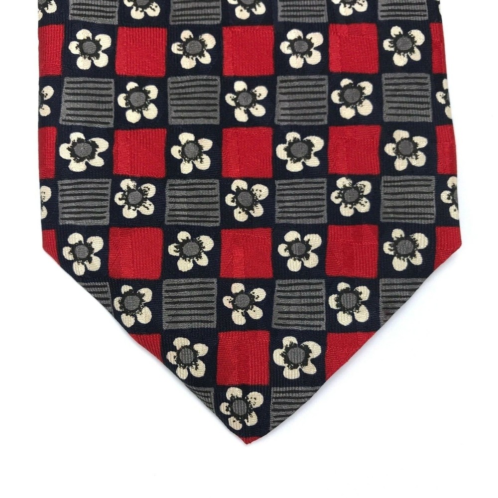 Robert Talbott Studio Nordstrom Silk Hand-sewn Red Navy Beige Floral Necktie 57" - Picture 4 of 10